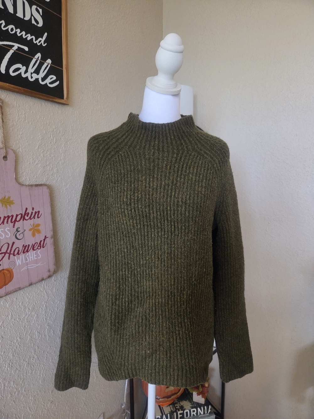 Madewell Olive Green Ribbed Crewneck Sweater